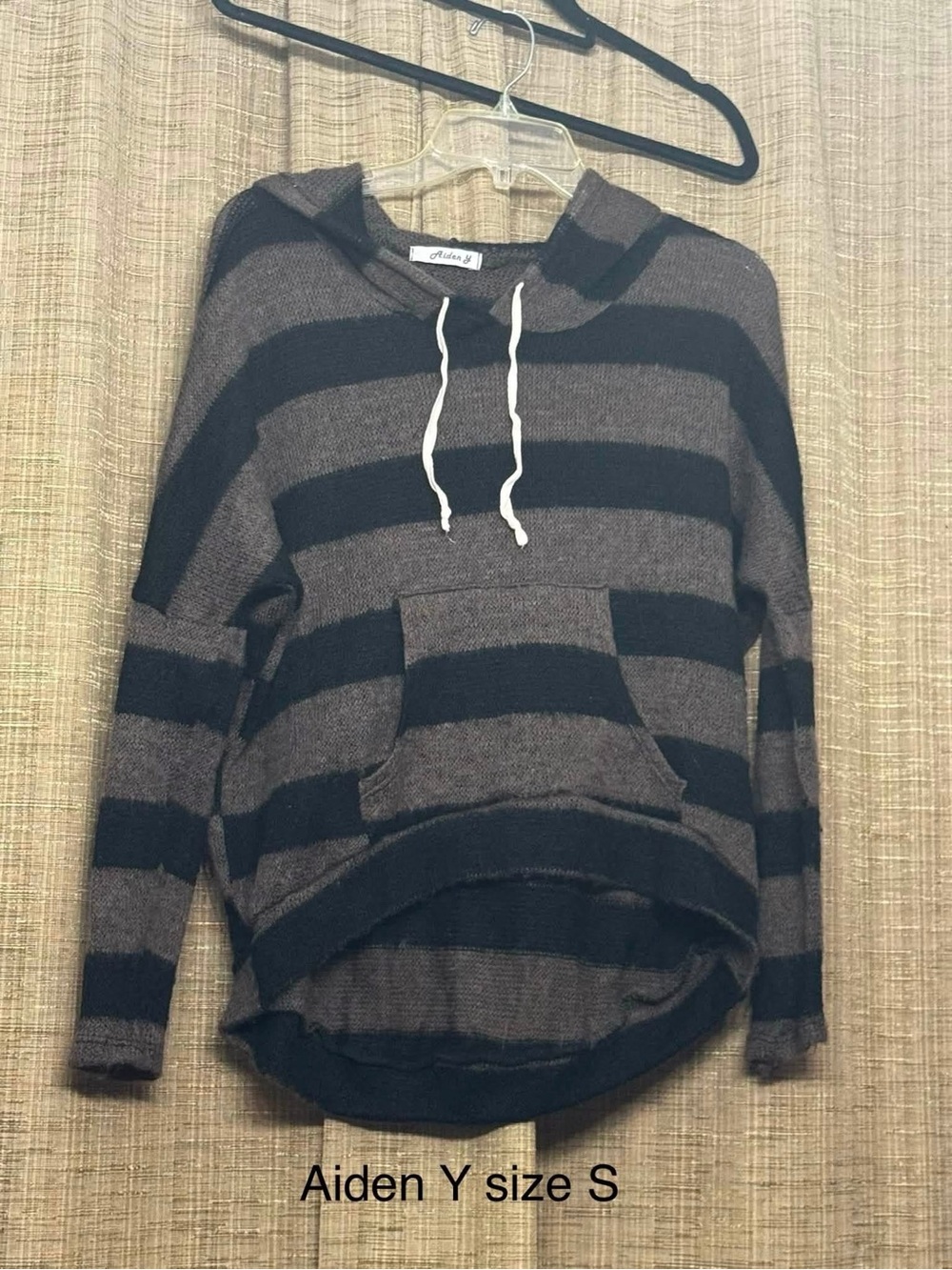 Aiden Y Women's Black & Brown Striped Hooded Pullover